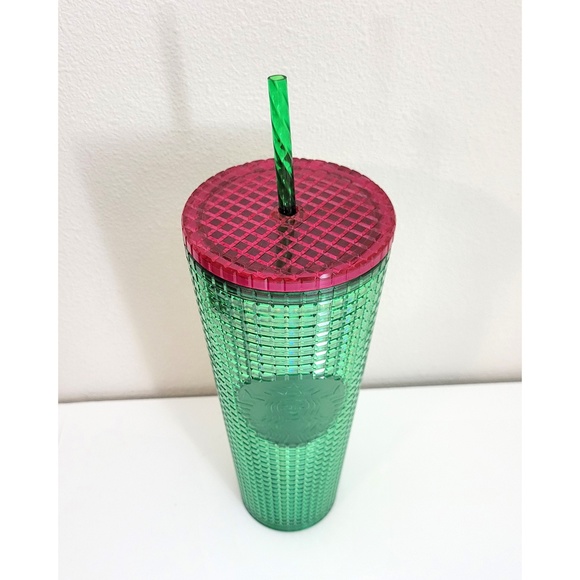 Starbucks 2023 Iridescent Watermelon Green Pink Grid Tumbler 24oz Venti Cup - Picture 2 of 3